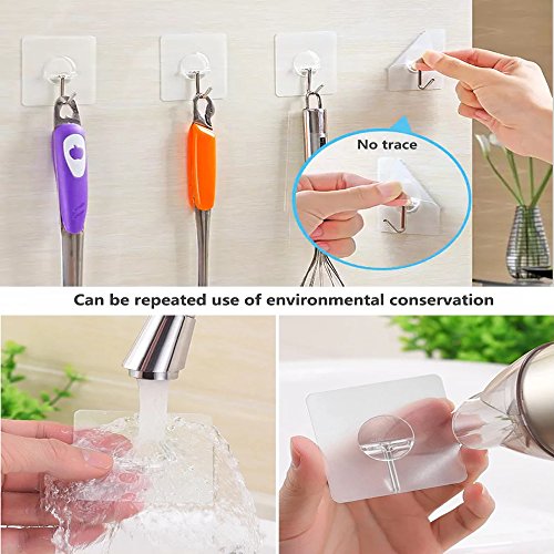 JINSHUNFA Wall Hooks 13lb(Max) Transparent Reusable Seamless Hooks,Waterproof and Oilproof,Bathroom Kitchen Heavy Duty Self Adhesive Hooks,8 Pack - Image 3