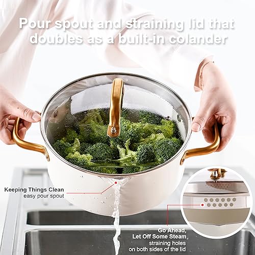 Granite Nonstick Cookware Set - Kitchen Pots and Pans With Dutch Oven, Frying Pan, Saucepan, Sauté Pan, Utensils - Gold Cookware Gifts - Image 5