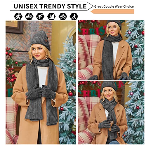 Womens Winter Knit Warm Hat Beanie+Long Scarf+Touch Screen Gloves Set Skull Caps Neck Scarves for Women Men - Image 6