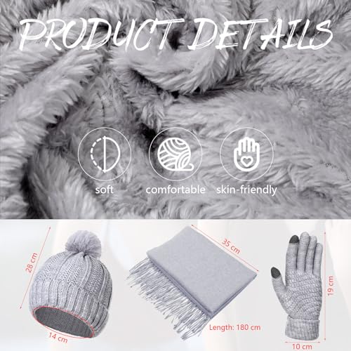 Liitrsh 12 Pcs Winter Beanie Hat Scarf Touchscreen Gloves Set Cold Weather Beanie Gloves Neck Warmer Set for Men Women - Image 3