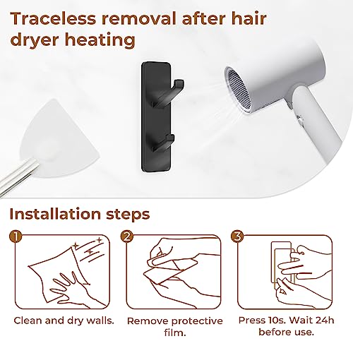 Self Adhesive Wall Hooks for Hanging: Stick-On Hooks Hold 13 LB, Black Coat Hook,Towel Hooks For Bathrooms,Shower Hooks for Wall,Door Hooks Hanging Towel, Kitchen Hook,Metal hooks for hanging,6 Pack - Image 6