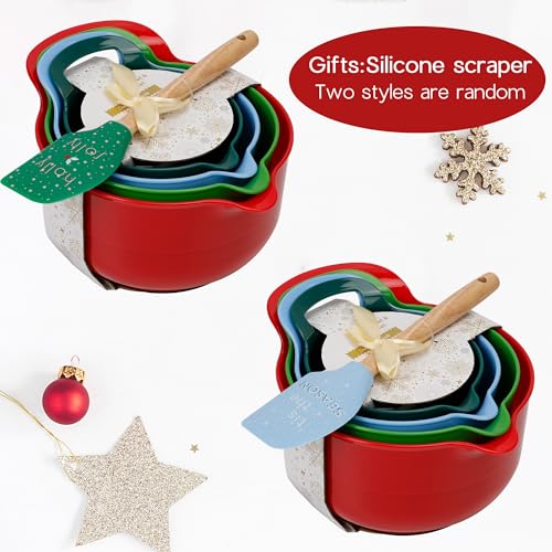 BoxedHome 4 Pack Nesting Mixing Bowl Christmas Set with Pour Spout and Handle, BPA free Microwave & Dishwasher Safe(Christmas colours, 4 Pack with Handle, Random colour silicone scraper included) - Image 4