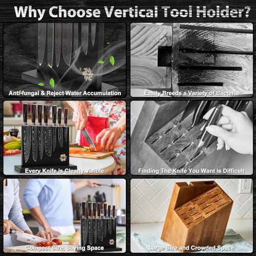 Knife Set with Block for Kitchen - 7Pcs Hand-Forged Kitchen Knife and Magnetic Holder with Ergonomic Handle-Perfect for Novice to Professional Chefs. - Image 6