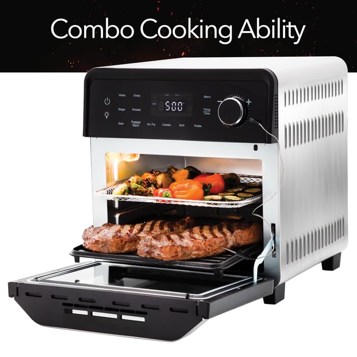 Nuwave Pro-Smart Air Fryer Oven Combo, POWERPORT™ Plug-In Grill, 550°F Auto Preheat, 100 in 1 Advanced Convection Toaster Oven Countertop w/ Insulated 2-Glass Door, Digital Probe, Stainless Steel - Image 5