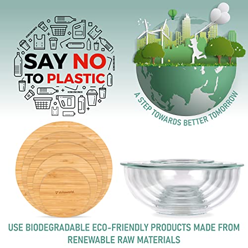 dokaworld Glass Mixing Bowls - Nesting Bowls - Cute Collapsible Glass Bowls with Lids Food Storage - 5 Stackable Microwave Safe Glass Containers - Salad Bamboo Mixing Bowls - Baking Bowls for Kitchen - Image 8