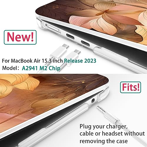SUROCASE Compatible with MacBook Air 15 inch Case M2 Chip 2023 Release Model:A2941, Hard Shell Case with Screen Protector + Keyboard Cover and Dust Plug, Golden Lotus - Image 3