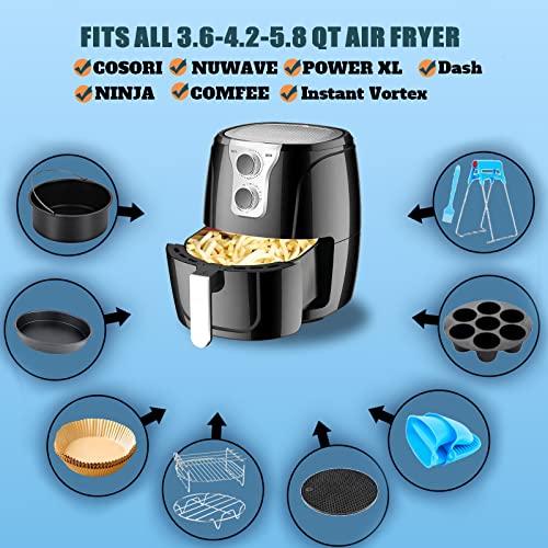 Air Fryer Accessories for Ninja Gourmia COSORI Chefman Power XL 3.6 4.0 5.8QT Air Fryer, 12 PCS Air Fryer Accessory with Oven Cake Pan Pizza Pan Air Fryer Liner Cupcake Pan - Image 5