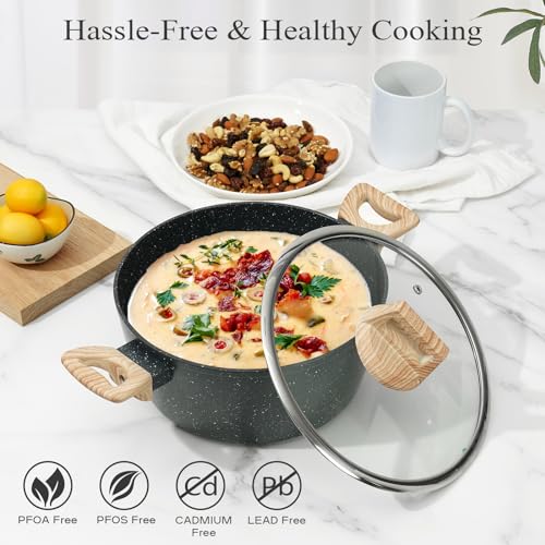 SODAY 17 Pcs Pots and Pans Set Non Stick, Kitchen Cookware Sets Black Granite Nonstick Cooking Set with Frying Pans, Saucepans, Steamer Silicone Shovel Spoon & Tongs (PFOS, PFOA Free) - Image 5