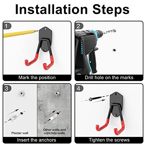 WALMANN 12PCS Garage Storage System Hooks, Wall Mount Heavy Duty Rubber Coated Utility Hooks for Garden Tools, Ladders, Cords, Folding Chairs, Weed Eaters, Shovels and Rakes - Image 7