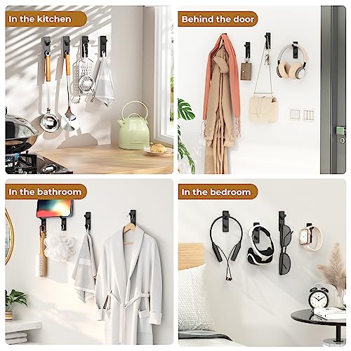 Self Adhesive Wall Hooks for Hanging: Stick-On Hooks Hold 13 LB, Black Coat Hook,Towel Hooks For Bathrooms,Shower Hooks for Wall,Door Hooks Hanging Towel, Kitchen Hook,Metal hooks for hanging,6 Pack - Image 8
