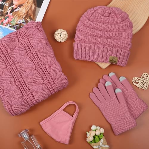 URATOT Winter Knitted Warm Set Infinity Scarf and Beanie Hat Touch Screen Gloves Winter Gifts for Men and Women - Image 5