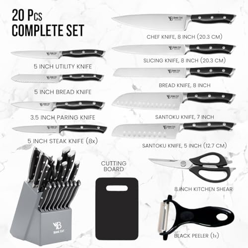 Kitchen Knife Set, 20-Piece Knife Block Set with Built-In Sharpener - German Stainless Steel Kitchen Knives - Comprehensive Knives Set for Kitchen for All Your Culinary Needs - 1 Year Refund Warranty - Image 3