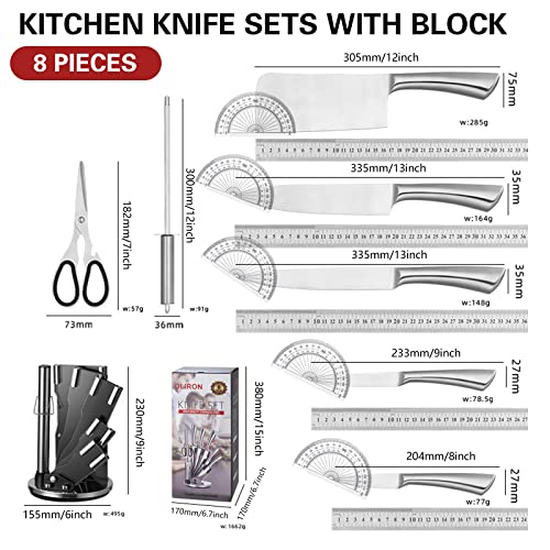 EDOSSA Knife Set - Kitchen Knife Set 8 Pieces Germany Stainless Steel Knife Block Set with Sharpener - Dishwasher Safe Kitchen Knives - Ultra Sharp Chef Knife Set for Kitchen Silver - Image 3