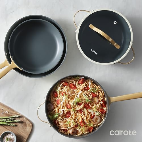 CAROTE 12PCS Saudi Collection Nonstick Cookware Set, Pots and Pans Set Non Stick, Dishwasher Safe, Oven Safe Up to 500ยฐF, Cream White - Image 5