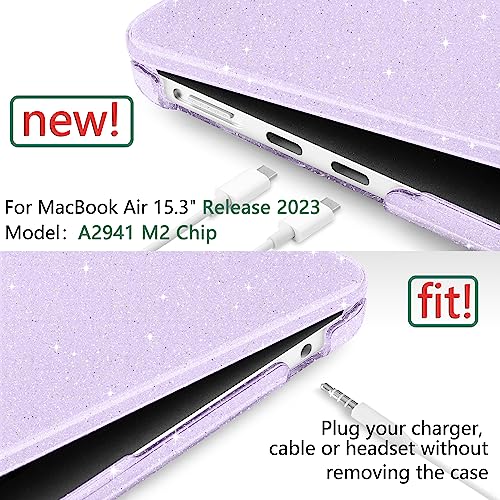 TWOLSKOO Compatible with MacBook Air 15 Inch Case 2023 Release A2941 M2 Chip Liquid Retina Display & Touch ID, Protective Plastic Hard Shell Case Cover with Type C Adapter, Star Purple - Image 3