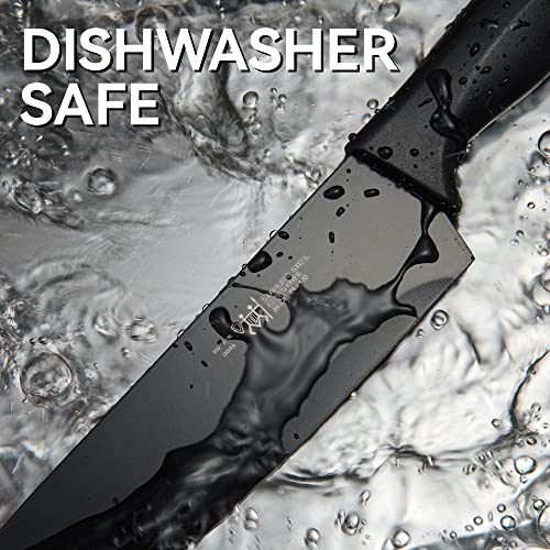 Knife Sets for Kitchen with Block, HUNTER.DUAL 15 Pcs Kitchen Knife Set with Block Self Sharpening, Dishwasher Safe, Anti-slip Handle, Black - Image 7