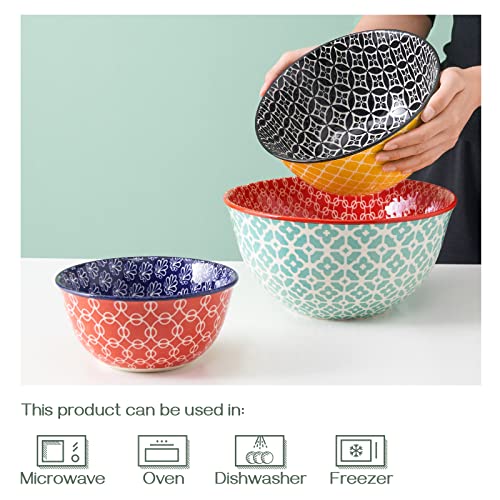 DOWAN Mixing Bowls, Ceramic Mixing Bowls for Kitchen, Colorful Vibrant Nesting Bowls for Cooking, Baking, Prepping, Serving, Salad, Housewarming Gift, Microwave Dishwasher Safe, 3.7/2/1 Qt, Set of 3 - Image 6