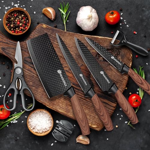 7P Stainless Steel Kitchen Knives Set with 360 Degree Rotating Knife Block, Includes Larger Cleaver, Chef Knife, Slicer Knife, Utility Knife, Scissors, Peeler,All in a Gift Box - Image 7