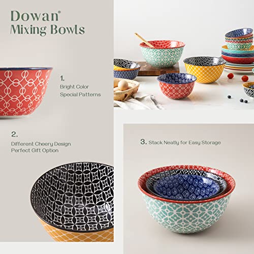 DOWAN Mixing Bowls, Ceramic Mixing Bowls for Kitchen, Colorful Vibrant Nesting Bowls for Cooking, Baking, Prepping, Serving, Salad, Housewarming Gift, Microwave Dishwasher Safe, 3.7/2/1 Qt, Set of 3 - Image 3