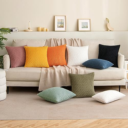 EMEMA Fall Throw Pillow Covers 16x16 Inch Set of 2 Striped Soft Decorative Corduroy Boho Pillowcases Square Cushion Cover Farmhouse Home Decor for Couch Sofa Bed Living Room, Orange - Image 7