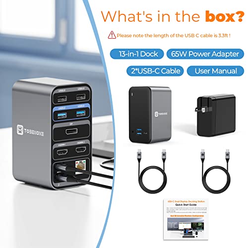 USB C Docking Station Dual Monitor • 13-in-1 Laptop Docking Station with Dual HDMI, DP, 65W Power Supply, 7 USB Ports,Gigabit Ethernet and Audio • Universal USB C Dock for Dell, HP, Lenovo, Surface - Image 6