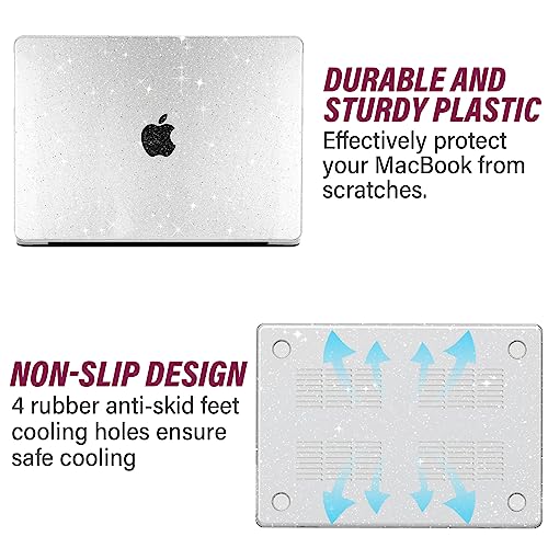 Miwasion Compatible with MacBook Air 15 inch Case,2023 Release Mac Air 15.3" A2941 M2 with Retina Display & Touch ID and Keyboard Protectors,Sparkly Clear Laptop Plastic Glitter Hard Case(White) - Image 5