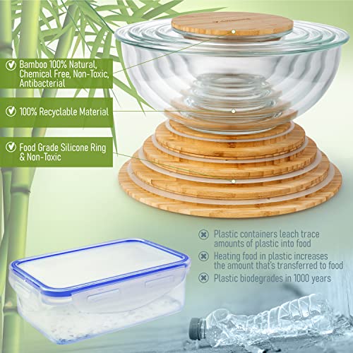 dokaworld Glass Mixing Bowls - Nesting Bowls - Cute Collapsible Glass Bowls with Lids Food Storage - 5 Stackable Microwave Safe Glass Containers - Salad Bamboo Mixing Bowls - Baking Bowls for Kitchen - Image 6