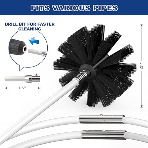 PetOde 30 Feet Dryer Vent Cleaner Kit, Enhanced Flexible Quick Snap Brush with Drill Attachment for Effective Cleaning, 360 Degree Rotation Without Loosening, Use with or Without a Power Drill - Image 4