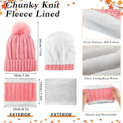 Hicarer 6 Pcs Women Winter Warm Set Fleece Lined Beanie Hat with Pom Knit Neck Warmer Touchscreen Glove Foldable Earmuff Sock - Image 3