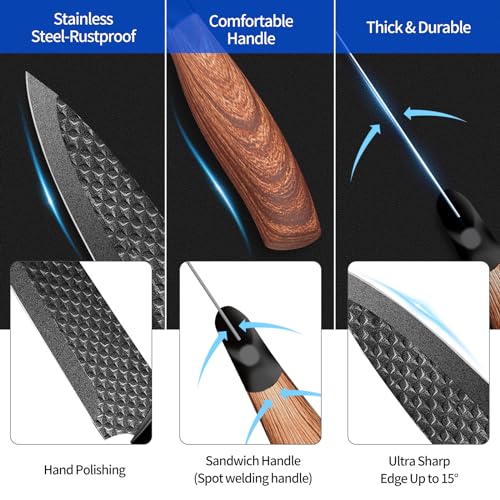 7P Stainless Steel Kitchen Knives Set with 360 Degree Rotating Knife Block, Includes Larger Cleaver, Chef Knife, Slicer Knife, Utility Knife, Scissors, Peeler,All in a Gift Box - Image 5