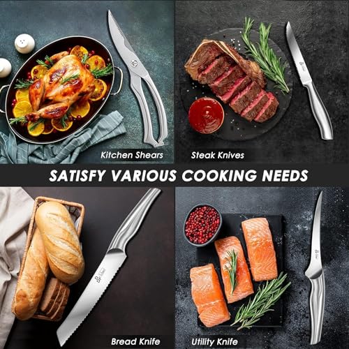 Kitchen Knife Set with Block, DDF iohEF 16 PCS Knife Set for Kitchen with Block Japanese Stainless Steel, Ultra Sharp Chef Knife Set with Sharpener - Image 6