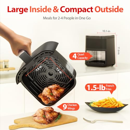 Air Fryer,Beelicious® 8-in-1 Smart Compact 4QT Air Fryers,with Viewing Window,Shake Reminder,450°F Digital Airfryer with Flavor-Lock Tech,Dishwasher-Safe & Nonstick,Fit for 2-4 People,Black - Image 7