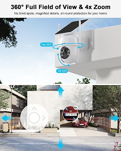ANRAN Solar Security Cameras Wireless Outdoor, 2K 360° View Battery Powered WiFi Camera for Home Surveillance with Embedded Solar Panel, Spotlight & Siren/PIR Detection/Color Night Vision/2-Way Audio - Image 4