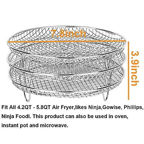 XL Air Fryer Accessories-Air Fryer Three Stackable Racks for Gowise Phillips USA Cozyna Ninjia Airfryer,Air Fryer Rack Stainless Steel Fit all 4.2QT - 5.8QT air fryer,Oven,Pressure Cooker - Image 4