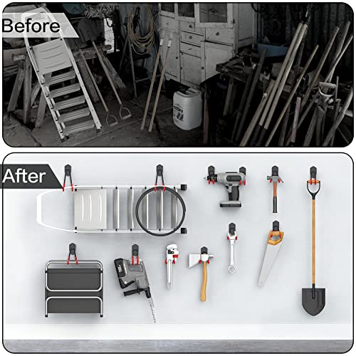WALMANN 12PCS Garage Storage System Hooks, Wall Mount Heavy Duty Rubber Coated Utility Hooks for Garden Tools, Ladders, Cords, Folding Chairs, Weed Eaters, Shovels and Rakes - Image 8