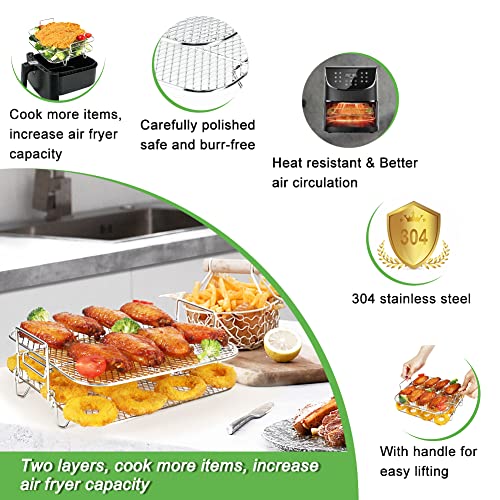 BYKITCHEN Square Air Fryer Rack for Cosori, Instant Vortex, Nuwave Air Fryer, 2pcs 8 inch Stackable Multi-Layer Stainless Steel Dehydrator Rack, Ninja Foodi Grill Square Air Fryer Accessories - Image 3