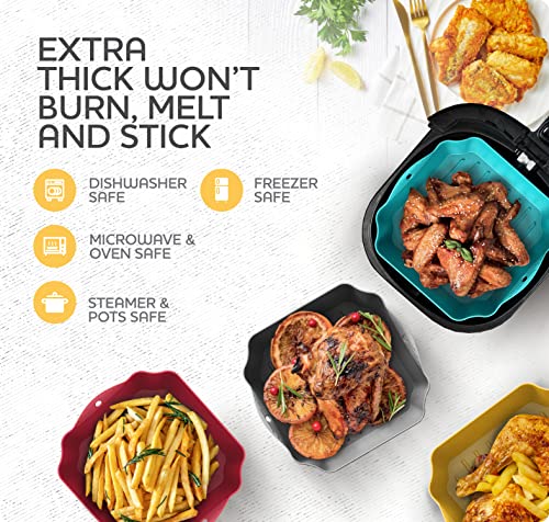 Silicone Air Fryer Liners Set OF 4, Air Fryer Silicone Liners for 3-5QT Air Fryer Tray Baking Oven, 7.5” Reusable Square Air Fryer Liners with Handles & Holes, Air Fryer Inserts, Air Fryer Accessories - Image 6