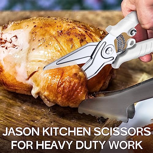 JASON Poultry Shears Kitchen Scissors, White Cooking Shears Dishwasher Safe Meat Shears Stainless Steel Butcher Scissors for Chicken Vegetable Herb Thanksgiving Christmas - Image 3