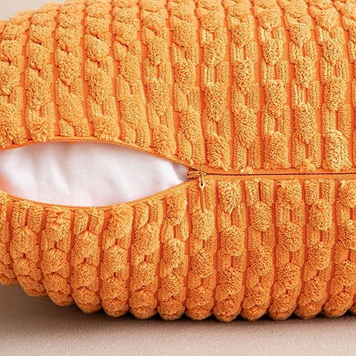 EMEMA Fall Throw Pillow Covers 16x16 Inch Set of 2 Striped Soft Decorative Corduroy Boho Pillowcases Square Cushion Cover Farmhouse Home Decor for Couch Sofa Bed Living Room, Orange - Image 4