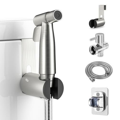 GloTika Handheld Bidet Sprayer for Toilet - Adjustable Water Pressure Control with Bidet Hose for Feminine and Baby Wash, Stainless Steel Brushed Nickel Cloth Diaper Bidet Toilet Sprayer