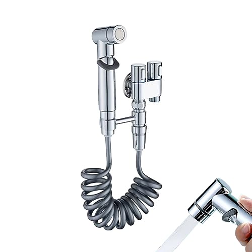 1-In-2-Out Dual Control Valve, Hand Held Bidet Sprayer for Toilet,Mini Toilet Faucet Sprayer Kit Butt Washer,Hand Shower Bidet Attachment for Washing Machine and Toilet (Silver)