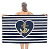 Nosarte Modern Faux Gold Navy Blue Anchor Nautical Stripes Beach Towel, Microfiber Bath Towels Sand Free Quick Dry Large Pool Towels 31" x 51" Oversized Towels for Yoga 418tSw9JL4L. SS100