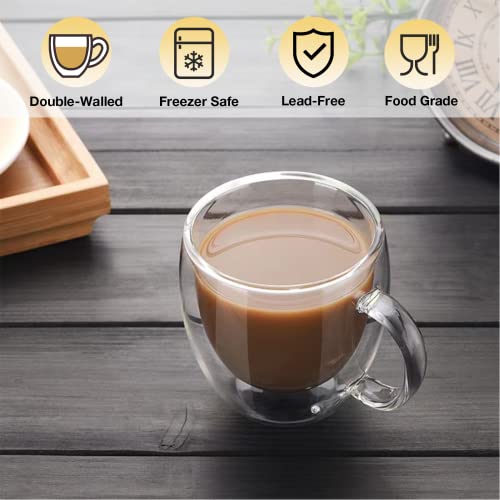 Mfacoy Double Wall Insulated Glasses Espresso Cups Set of 4, 5 oz Clear Coffee Cups with Handle, Espresso Shot Glasses, Suit for Espresso Machine, Latte, Cappuccino, Glass Coffee Mugs - Image 5