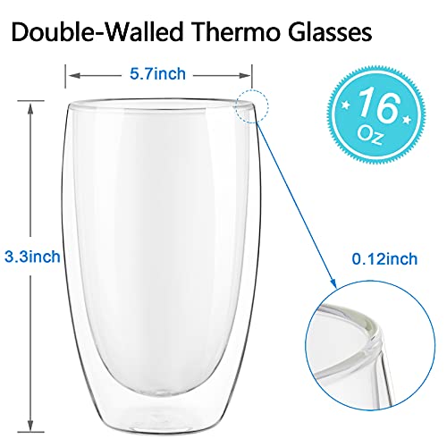 Bivvclaz Double Walled Glass Coffee Mugs, 2-Pack 15 Oz Borosilicate Glass Coffee Cups, Thermo Insulated Glass for Latte Cappuccino Americano Tea milk Beverage, Clear - Image 3