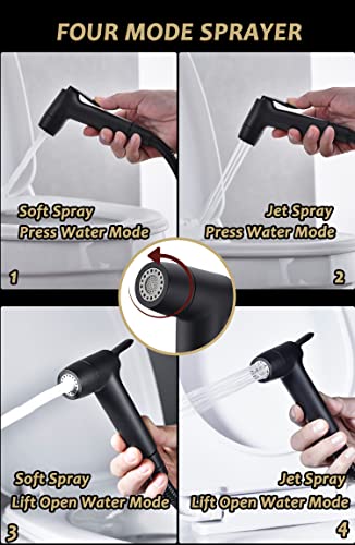 Handheld Bidet Sprayer for Toilet Kit (Black) - 4-Mode Shattaf Bidet Sprayer with Bidet Hose, Adjustable Water Pressure Cloth Diaper Sprayer,Toilet Bidet Attachment Sprayer for Personal Hygiene - Image 5