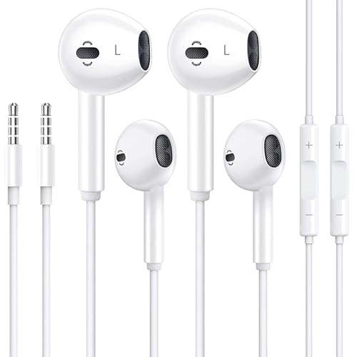 2 Pack Wired Apple Earbuds/Earphones/Headphones [ MFi Certified] 【Volume Control & Built-in Microphone】 Compatible with iPhone,iPad,iPod,Computer,MP3/4,Android Most 3.5mm Audio Devices