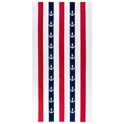 cabanana Plush Oversized Beach Towel - Cotton Fluffy 35 x 70 Inch Anchor Striped Pool Towel, Large Cabana Summer Swimming Towel (Red) 41WaA0rFEQL. SS400