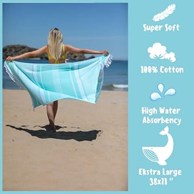 Wet If Beach Towel - 100% Cotton Soft Bath Towel - Prewashed - Sand Free - Quick Dry - (38x71) Double Face for Woman and Man - Pool Gym Spa Yoga Camping - Lightweight for Travel (Turquoise Green) 41dtnzPKhdS. SS400