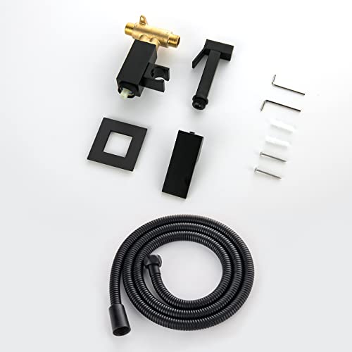 Gaosin Handheld Bidet Sprayer Warm Water, Square Bidet Hand Held Sprayer Shattaf Matte Black Bathroom Attachment for Toilet with Concealed Brass Hot and Cold Mixing Valve - Image 8