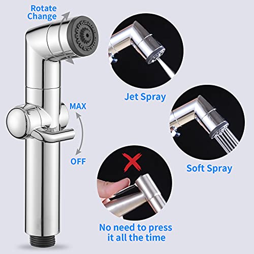 JONKEAN Muslim Shower, Water Pressure Control Toilet Bidet Sprayer, Multi-Function Diaper Sprayer for Toilet, Hand Held Bidet Set Sprayer with Hose, Bracket and T-Valve (Chrome) - Image 3
